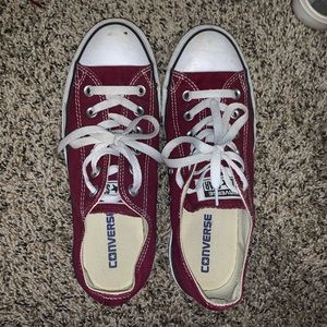 Maroon and white converse